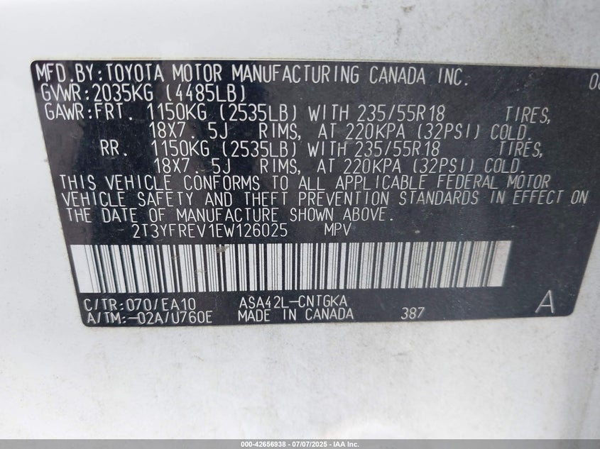 2014 TOYOTA RAV4 LIMITED - 2T3YFREV1EW126025