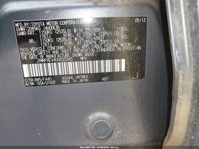 2013 TOYOTA RAV4 XLE - JTMRFREV4DD023343