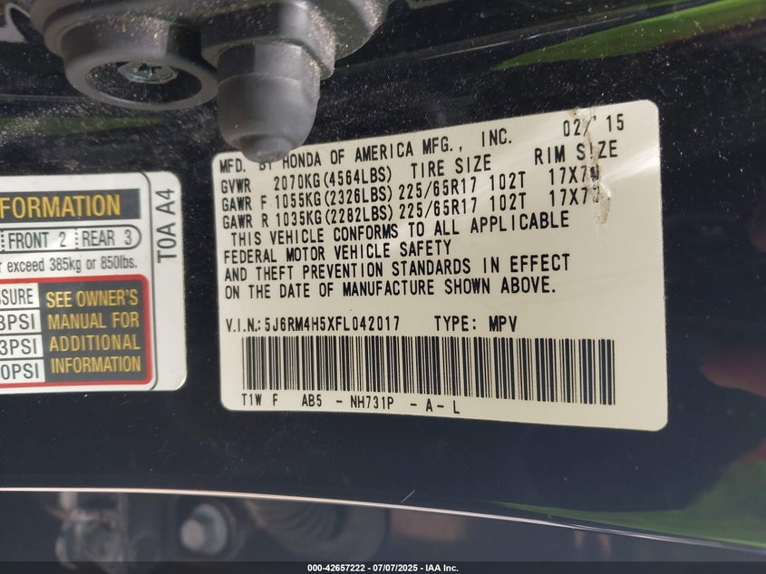 2015 HONDA CR-V EX - 5J6RM4H5XFL042017