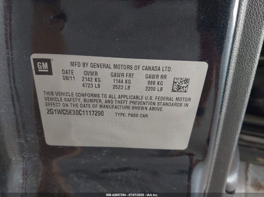 2012 Chevrolet Impala Ltz VIN: 2G1WC5E30C1117290 Lot: 42657394