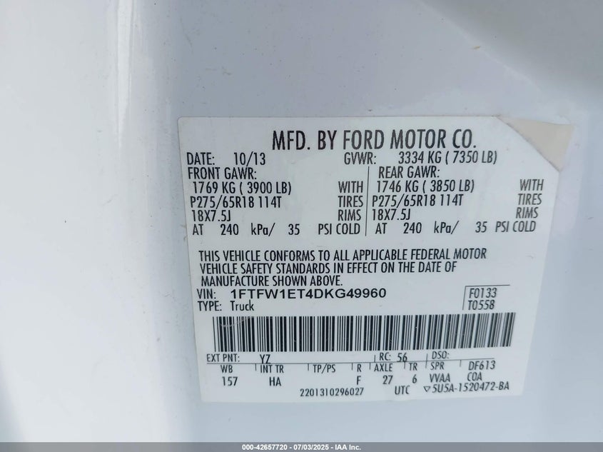 2013 FORD F-150 LARIAT - 1FTFW1ET4DKG49960