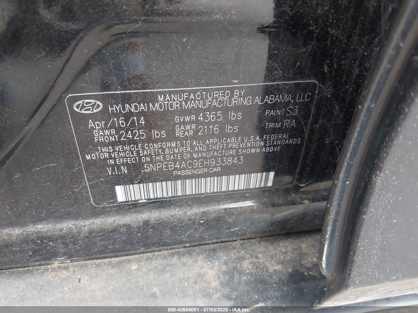 2014 HYUNDAI SONATA GLS - 5NPEB4AC9EH933843