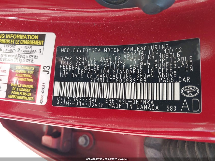 2013 TOYOTA COROLLA LE - 2T1BU4EE9DC982499