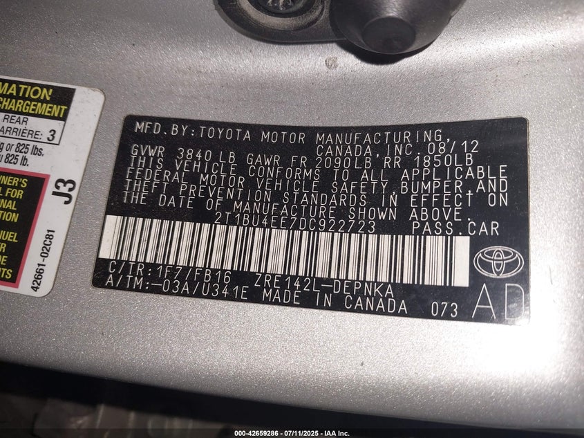 2013 Toyota Corolla Le VIN: 2T1BU4EE7DC922723 Lot: 42659286