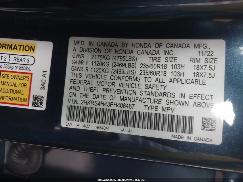 2023 HONDA CR-V EX AWD - 2HKRS4H43PH408487