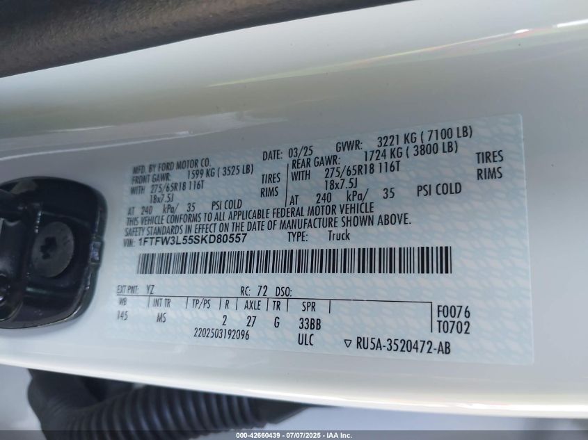 2025 Ford F-150 - 1FTFW3L55SKD80557