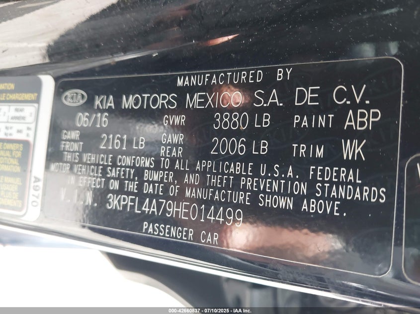 VIN 3KPFL4A79HE014499 2017 KIA FORTE S