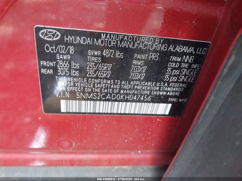 2019 HYUNDAI SANTA FE SE - 5NMS2CAD0KH047456