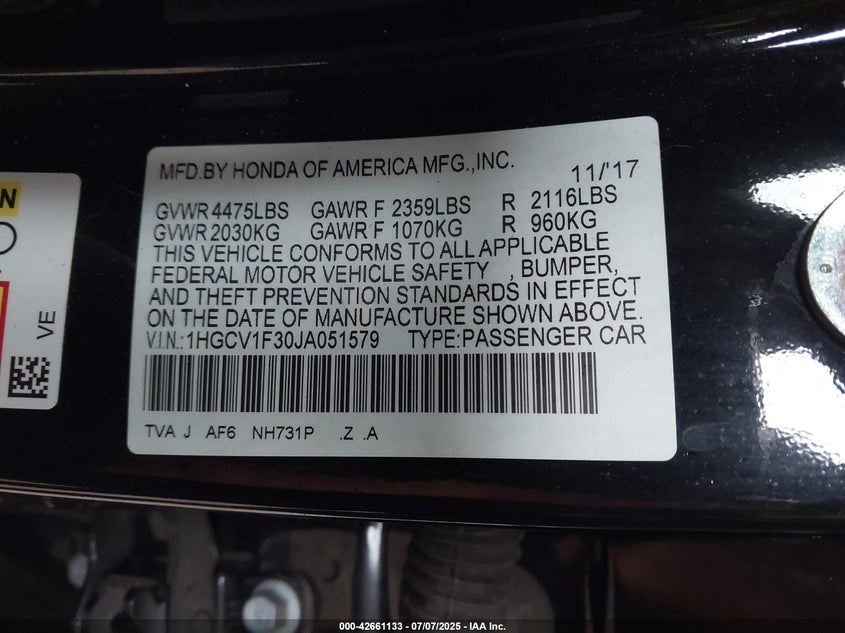 2018 Honda Accord Sport VIN: 1HGCV1F30JA051579 Lot: 42661133