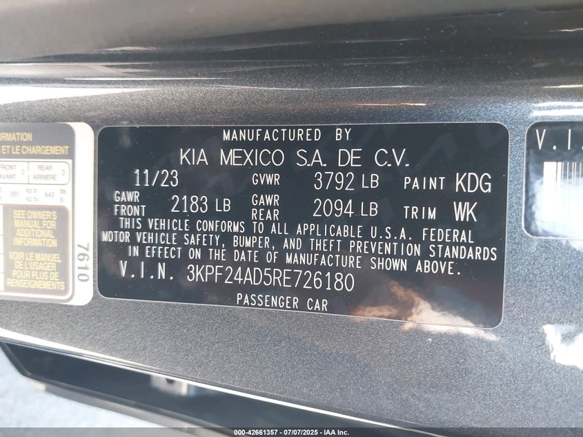 2024 KIA FORTE LX/LXS - 3KPF24AD5RE726180