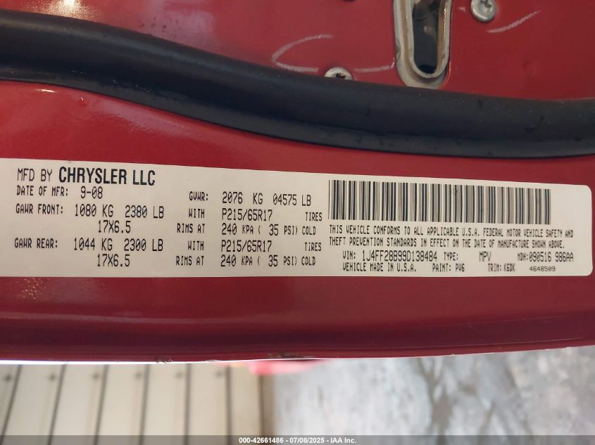 2009 Jeep Patriot Sport VIN: 1J4FF28B99D138484 Lot: 42661486