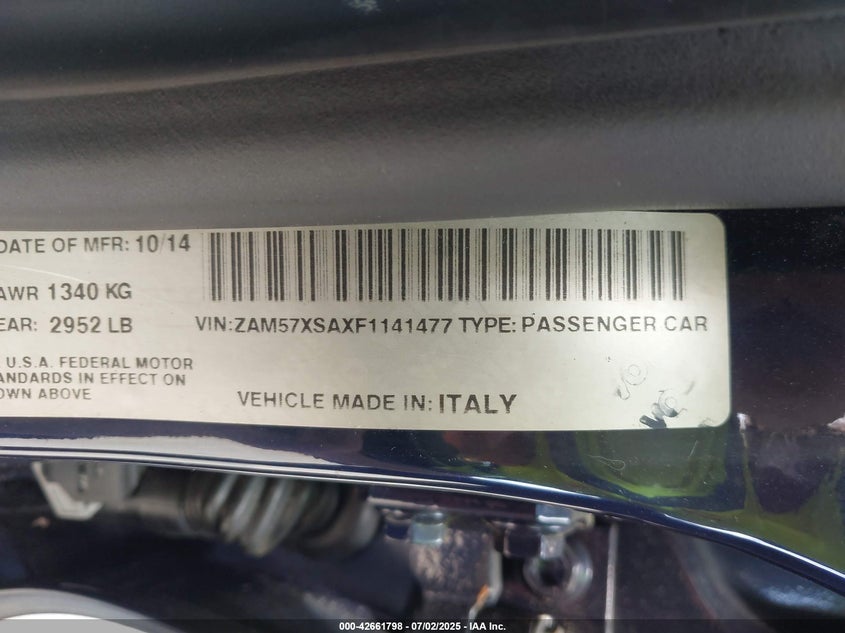 2015 MASERATI GHIBLI VIN: ZAM57XSAXF1141477