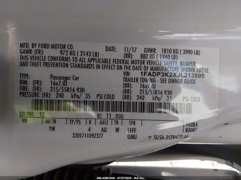 2018 FORD FOCUS SE - 1FADP3K2XJL213895