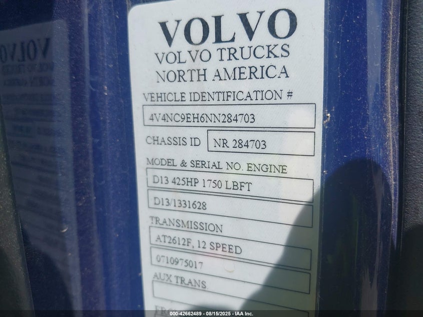 2022 Volvo Vnl VIN: 4V4NC9EH6NN284703 Lot: 42662489