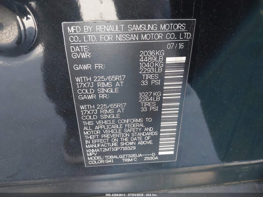 2016 NISSAN ROGUE SV - KNMAT2MT1GP718329