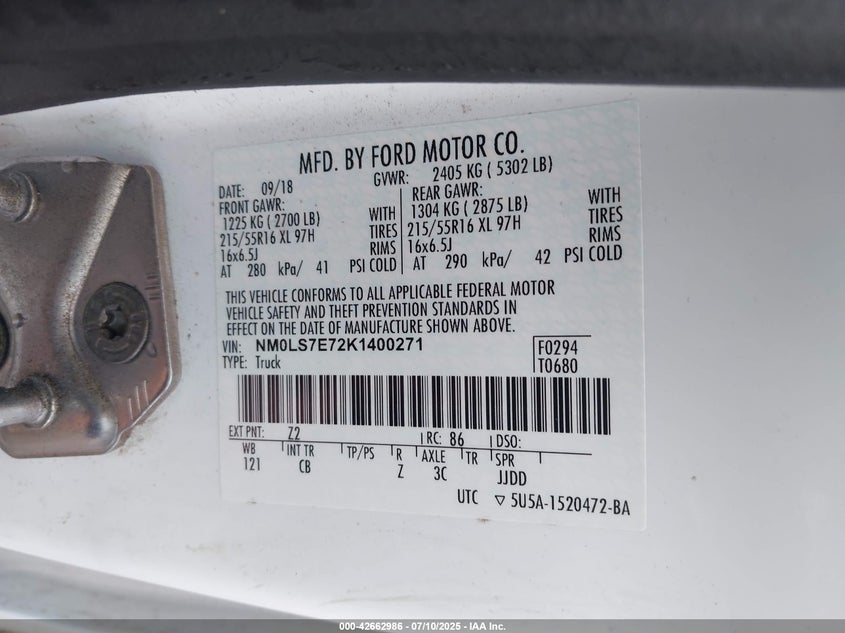 2019 FORD TRANSIT CONNECT XL - NM0LS7E72K1400271