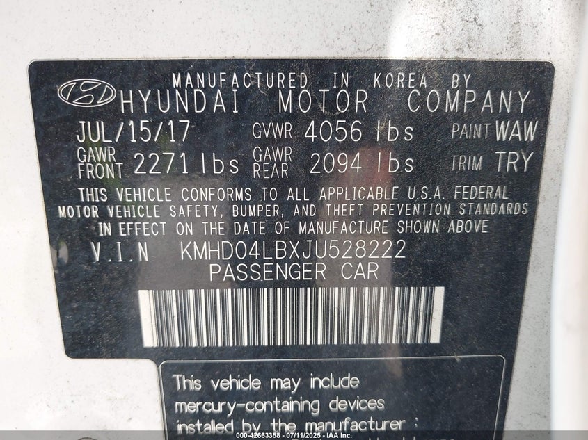 VIN KMHD04LBXJU528222 2018 HYUNDAI ELANTRA SPORT