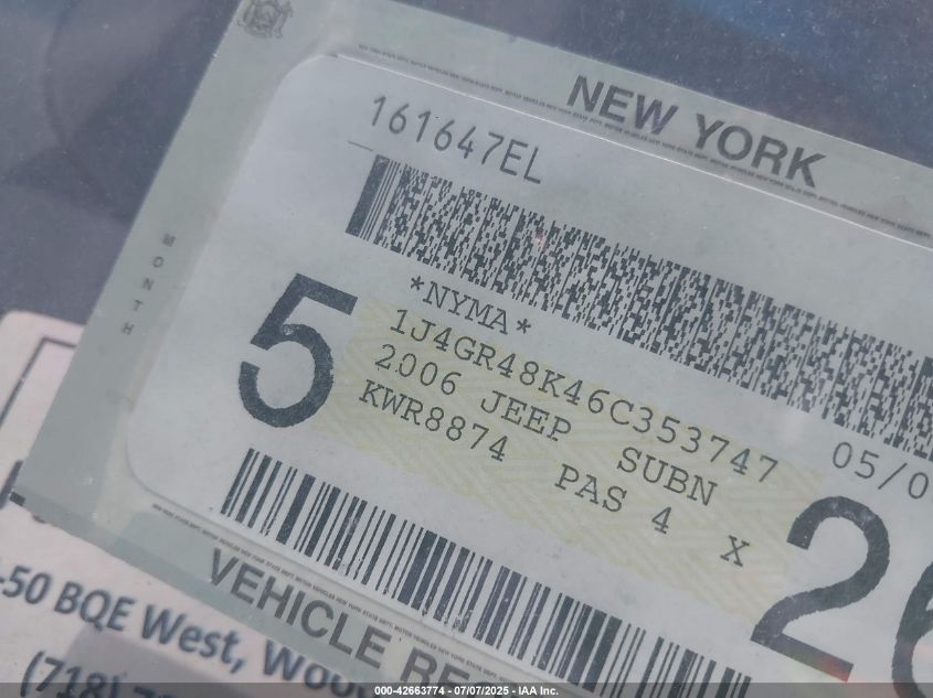 2006 Jeep Grand Cherokee Laredo VIN: 1J4GR48K46C353747 Lot: 42663774