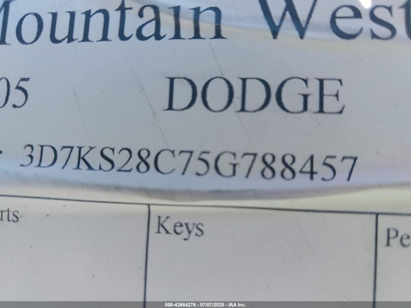 2005 Dodge Ram 2500 Slt/Laramie VIN: 3D7KS28C75G788457 Lot: 42664276