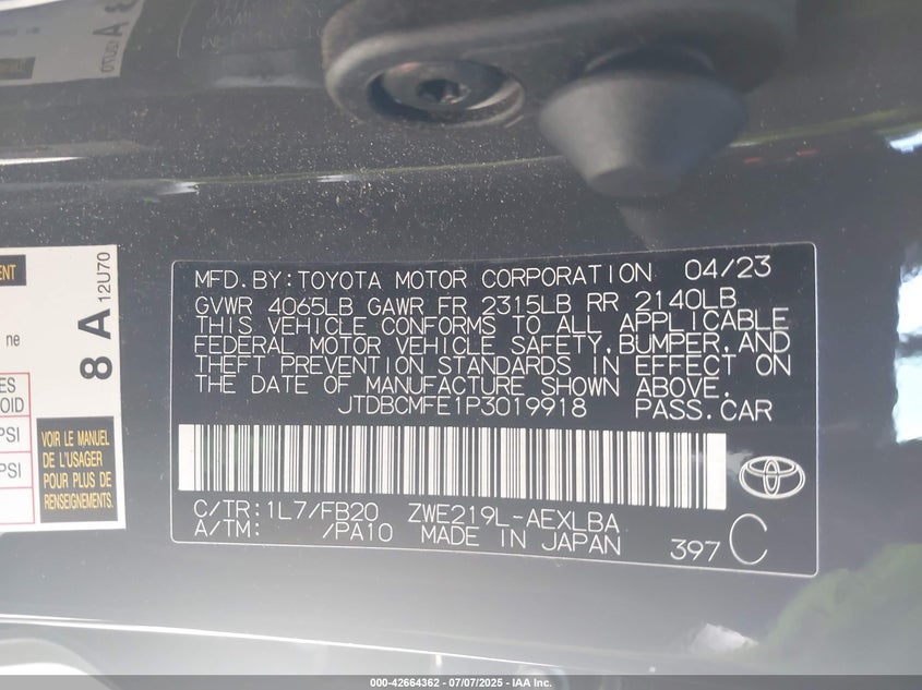 2023 TOYOTA COROLLA HYBRID LE - JTDBCMFE1P3019918