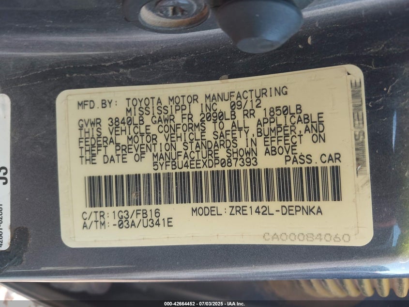 2013 TOYOTA COROLLA LE - 5YFBU4EEXDP087393