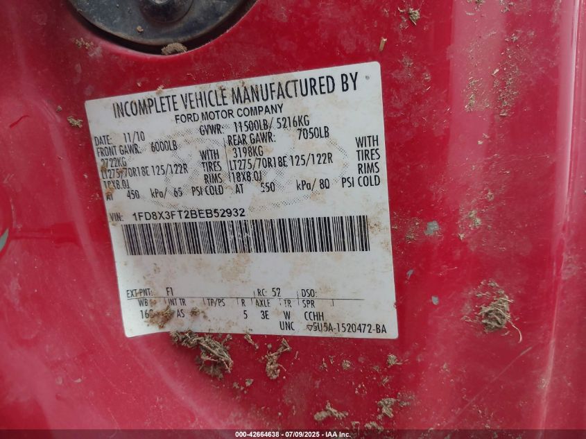 2011 Ford F-350 Chassis Xl VIN: 1FD8X3FT2BEB52932 Lot: 42664638