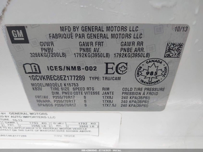 2014 CHEVROLET SILVERADO 1500 1LT/2LT - 1GCVKREC8EZ177289