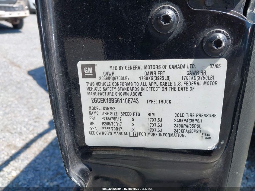 2006 Chevrolet Silverado 1500 Lt2 VIN: 2GCEK19B561106743 Lot: 42665601