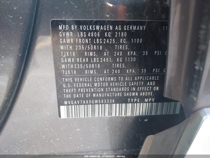 2016 VOLKSWAGEN TIGUAN S/SE/SEL/R-LINE - WVGAV7AX0GW563336