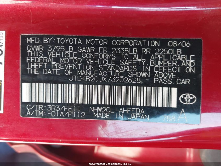 2007 Toyota Prius VIN: JTDKB20UX73202628 Lot: 42666502