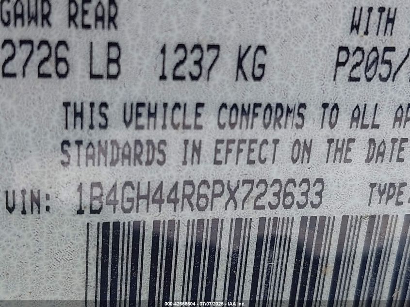 1993 Dodge Grand Caravan Se VIN: 1B4GH44R6PX723633 Lot: 42666604