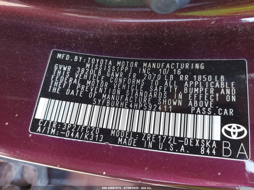 2017 TOYOTA COROLLA SE SPECIAL EDITION - 5YFBURHE4HP592411