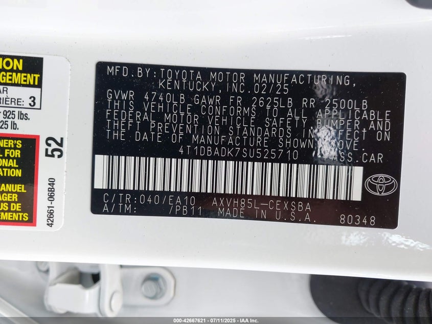 2025 TOYOTA CAMRY SE - 4T1DBADK7SU525710