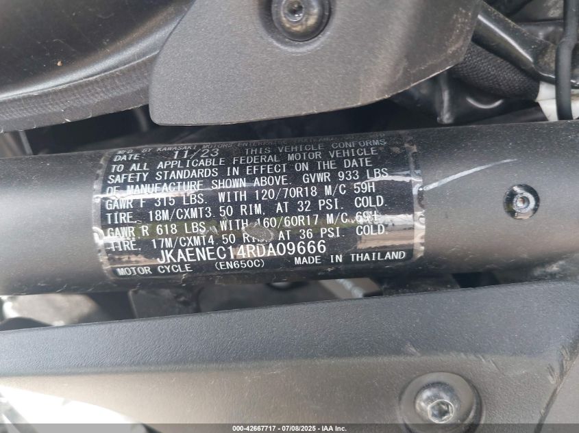 2024 Kawasaki En650 C VIN: JKAENEC14RDA09666 Lot: 42667717