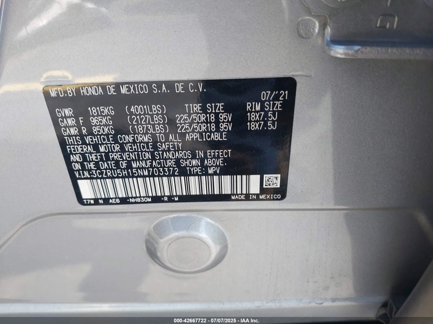 2022 HONDA HR-V 2WD SPORT - 3CZRU5H15NM703372