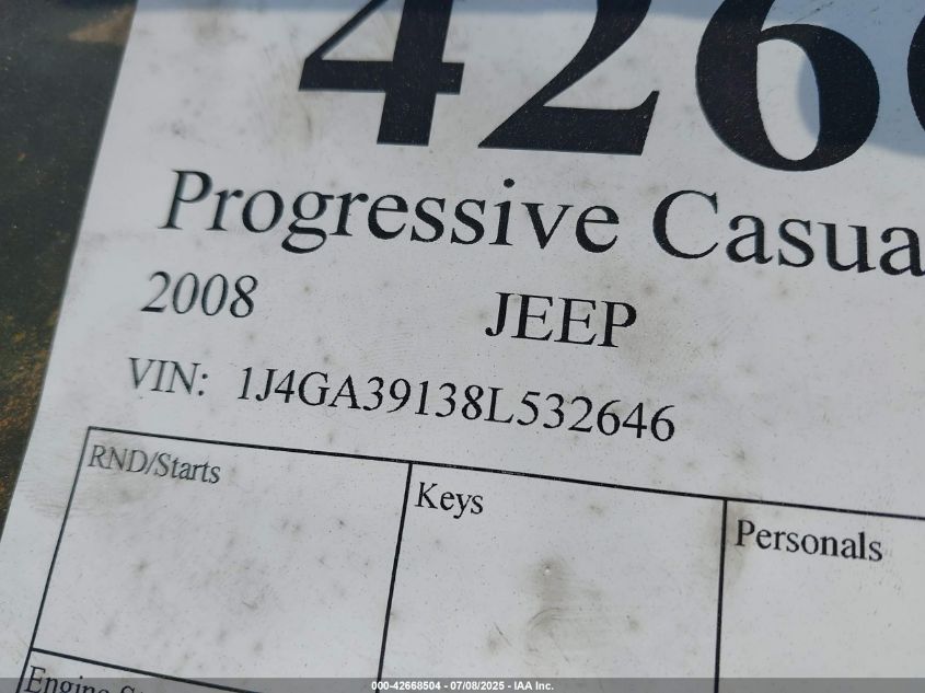 2008 Jeep Wrangler Unlimited X VIN: 1J4GA39138L532646 Lot: 42668504