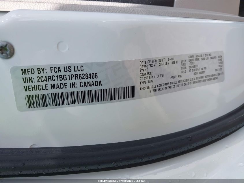 2023 Chrysler Pacifica Touring L VIN: 2C4RC1BG1PR628406 Lot: 42668657