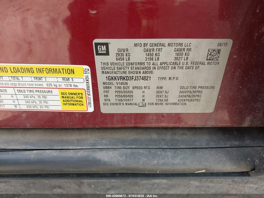 2015 GMC ACADIA SLT-1 - 1GKKVRKD3FJ374821