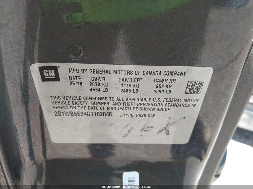 2016 CHEVROLET IMPALA LIMITED LT - 2G1WB5E34G1182846