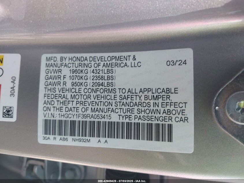 2024 HONDA ACCORD EX - 1HGCY1F39RA053415