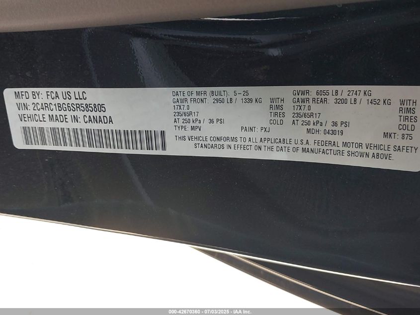 2025 Chrysler Pacifica - 2C4RC1BG6SR585805