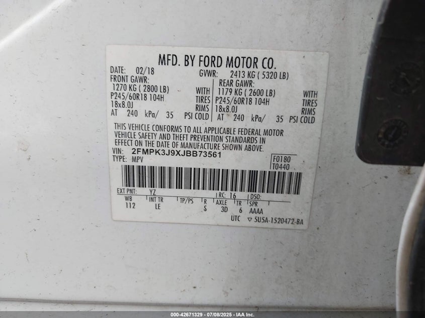 2018 FORD EDGE SEL - 2FMPK3J9XJBB73561