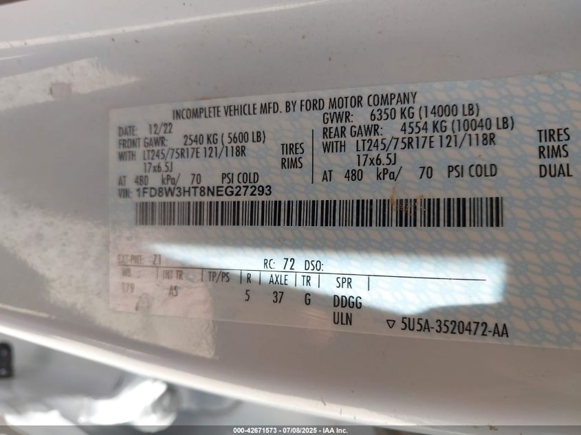 2022 Ford F-350 Chassis - 1FD8W3HT8NEG27293