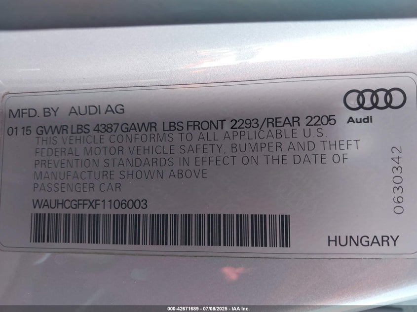 2015 AUDI A3 1.8T PREMIUM - WAUHCGFFXF1106003