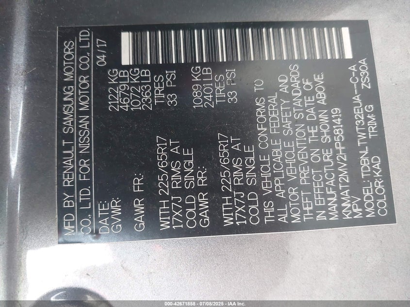 2017 NISSAN ROGUE SV - KNMAT2MV2HP581419