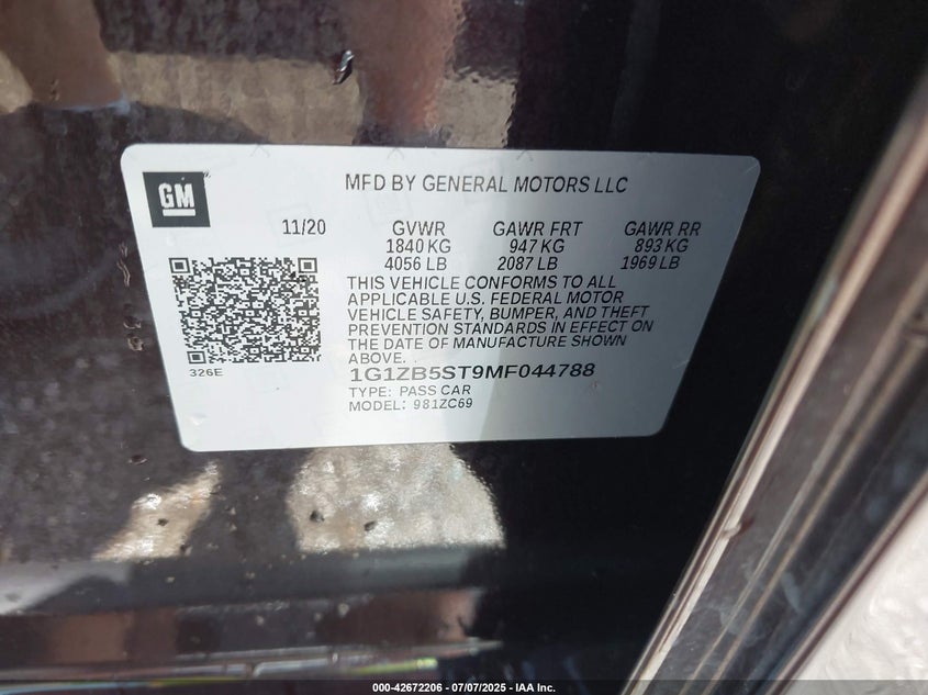 2021 CHEVROLET MALIBU FWD LS - 1G1ZB5ST9MF044788