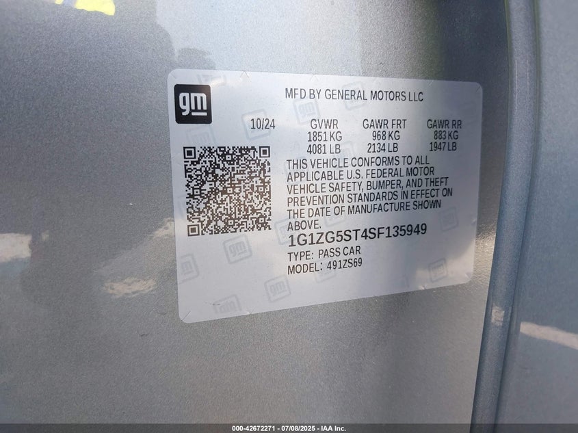 2025 CHEVROLET MALIBU FWD RS - 1G1ZG5ST4SF135949