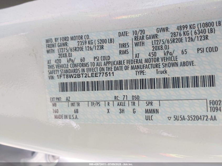 2020 Ford F-250 - 1FT8W2BT2LEE77511