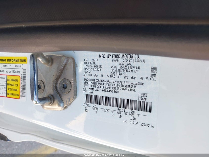 2020 FORD TRANSIT CONNECT XL CARGO VAN - NM0LS7E24L1453169