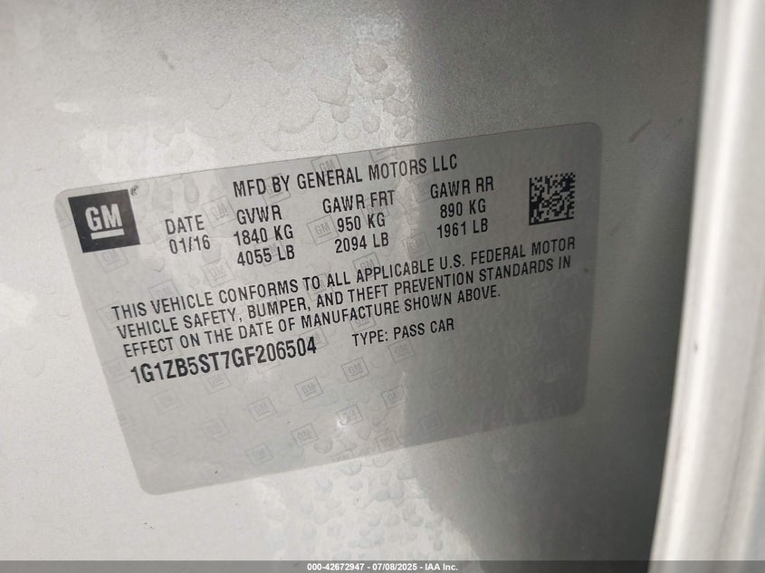 2016 CHEVROLET MALIBU LS - 1G1ZB5ST7GF206504